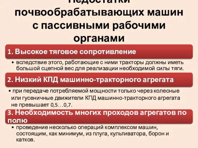 Недостатки почвообрабатывающих машин с пассивными рабочими органами