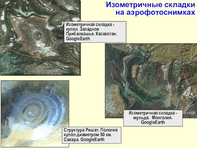 Изометричная складка -мульда. Монголия. GoogleEarth Структура Ришат. Пологий купол диаметром 50