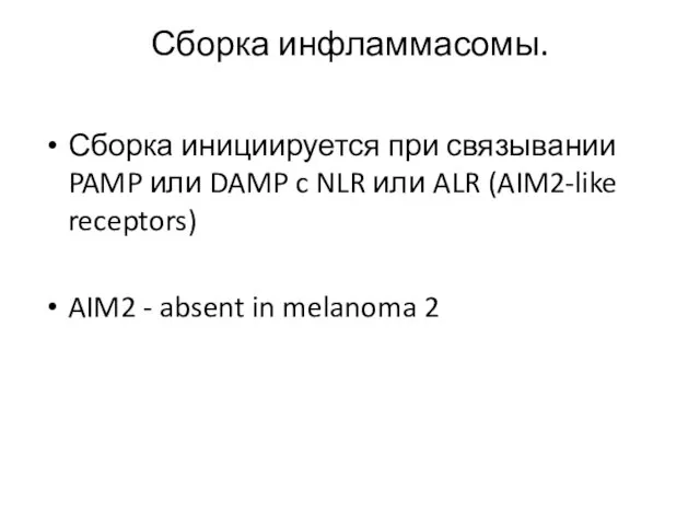Сборка инфламмасомы. Сборка инициируется при связывании PAMP или DAMP c NLR