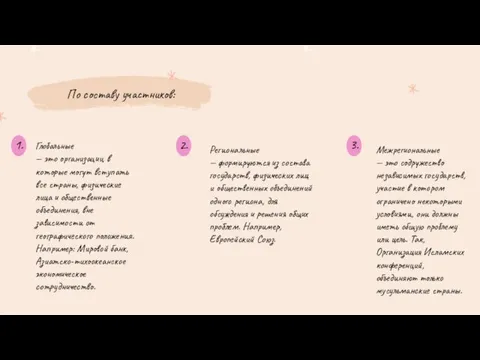 По составу участников: Глобальные — это организации, в которые могут вступать