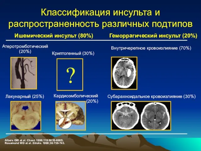 Albers GW et al. Chest. 1998;119:683S-698S. Rosamond WD et al. Stroke.