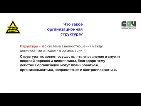 Что такое организационная структура? Структура – это система взаимоотношений между должностями