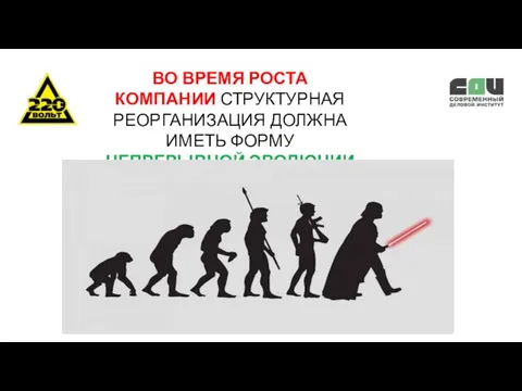 ВО ВРЕМЯ РОСТА КОМПАНИИ СТРУКТУРНАЯ РЕОРГАНИЗАЦИЯ ДОЛЖНА ИМЕТЬ ФОРМУ НЕПРЕРЫВНОЙ ЭВОЛЮЦИИ