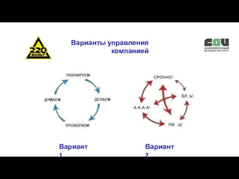 Варианты управления компанией Вариант 1 Вариант 2