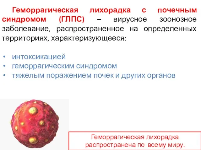 Геморрагическая лихорадка с почечным синдромом (ГЛПС) – вирусное зоонозное заболевание, распространенное