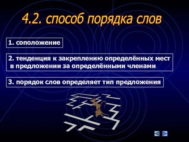 4.2. способ порядка слов 1. соположение 2. тенденция к закреплению определённых