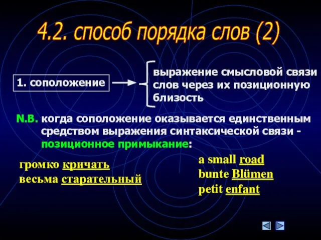 4.2. способ порядка слов (2) 1. соположение выражение смысловой связи слов