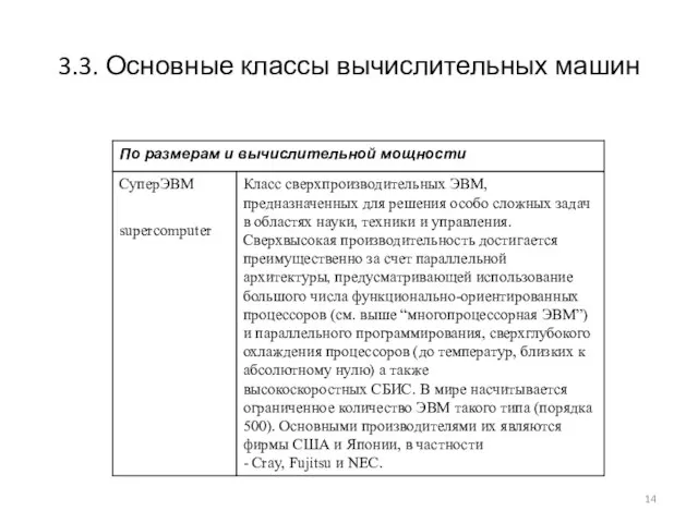 3.3. Основные классы вычислительных машин