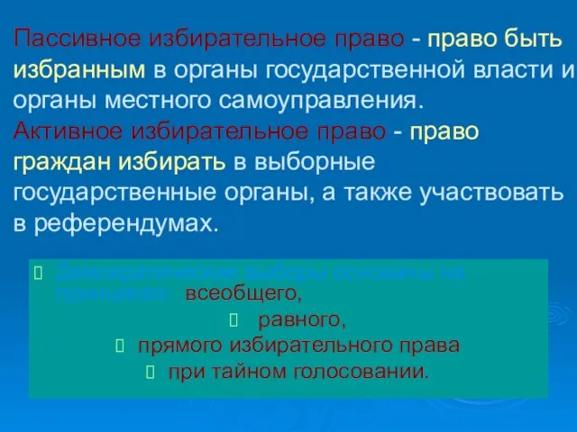 Пассивное избирательное право - право быть избранным в органы государственной власти