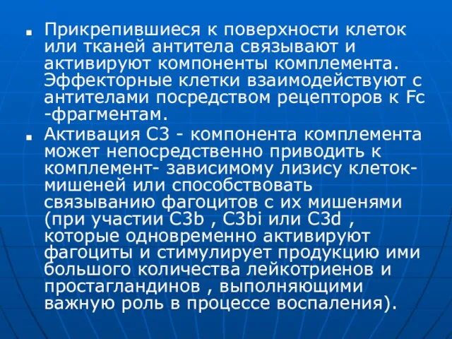 Прикрепившиеся к поверхности клеток или тканей антитела связывают и активируют компоненты