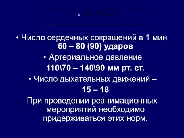 Число сердечных сокращений в 1 мин. 60 – 80 (90) ударов