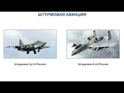 ШТУРМОВАЯ АВИАЦИЯ Штурмовик Су-25 (Россия) Штурмовик А-10 (Россия)