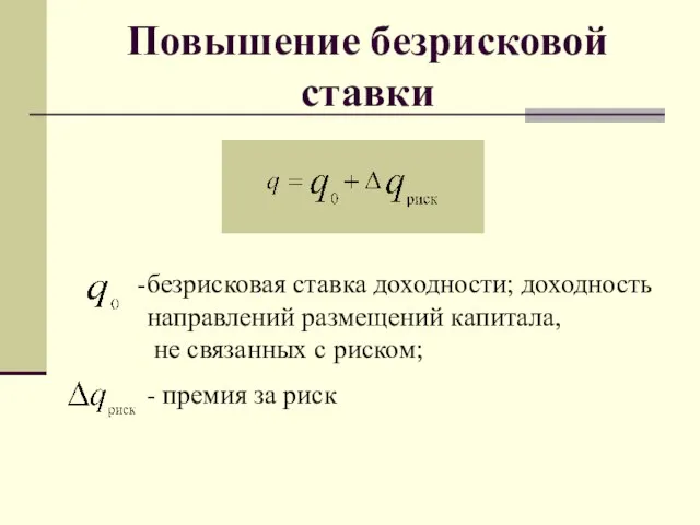 Повышение безрисковой ставки безрисковая ставка доходности; доходность направлений размещений капитала, не