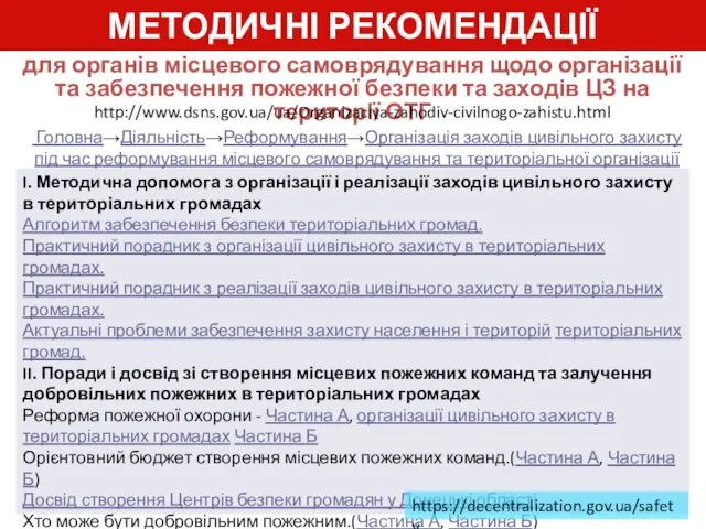 для органів місцевого самоврядування щодо організації та забезпечення пожежної безпеки та