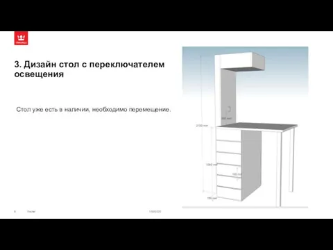 3. Дизайн стол с переключателем освещения 1/30/2020 Footer Стол уже есть в наличии, необходимо перемещение.