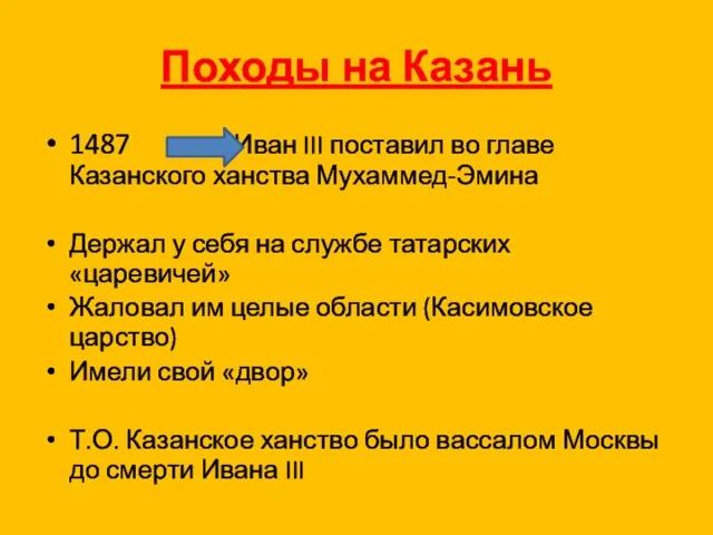 Походы на Казань 1487 Иван III поставил во главе Казанского ханства