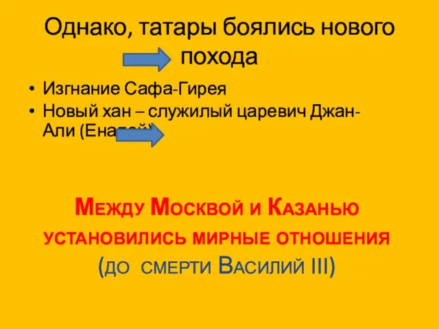 Однако, татары боялись нового похода Изгнание Сафа-Гирея Новый хан – служилый