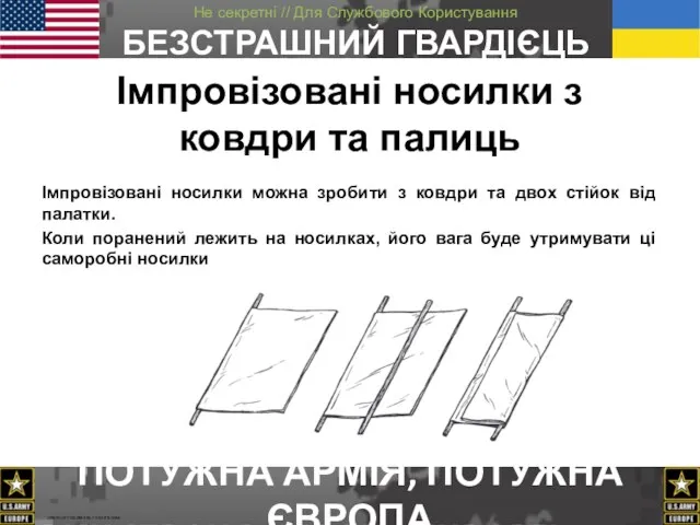 Імпровізовані носилки з ковдри та палиць Імпровізовані носилки можна зробити з