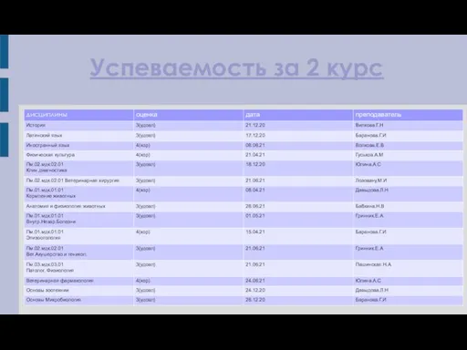 Успеваемость за 2 курс