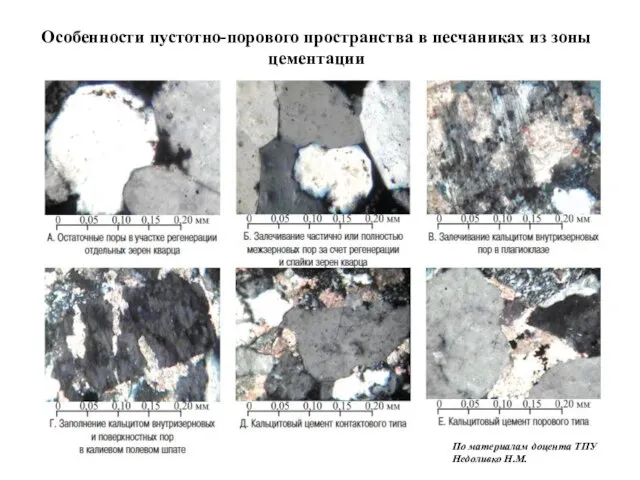 Особенности пустотно-порового пространства в песчаниках из зоны цементации По материалам доцента ТПУ Недоливко Н.М.