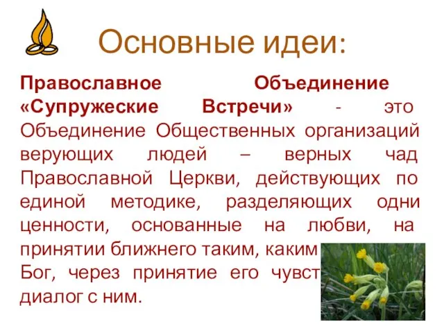 Основные идеи: Православное Объединение «Супружеские Встречи» - это Объединение Общественных организаций