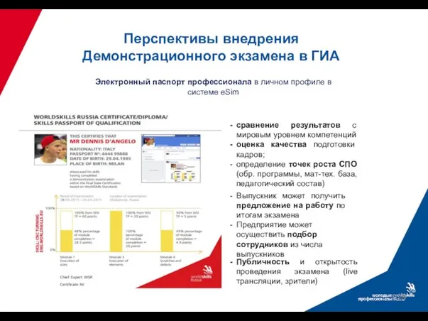 Перспективы внедрения Демонстрационного экзамена в ГИА сравнение результатов с мировым уровнем