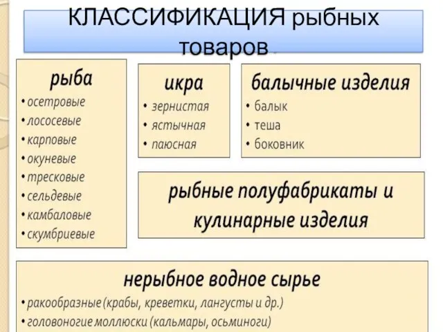 КЛАССИФИКАЦИЯ рыбных товаров