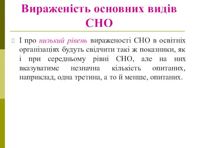 Вираженість основних видів СНО І про низький рівень вираженості СНО в