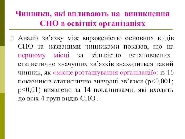 Чинники, які впливають на виникнення СНО в освітніх організаціях Аналіз зв’язку