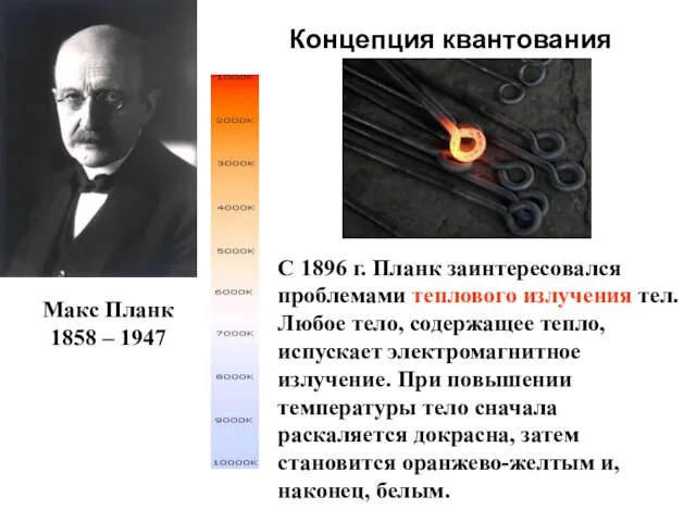 Концепция квантования Макс Планк 1858 – 1947 С 1896 г. Планк