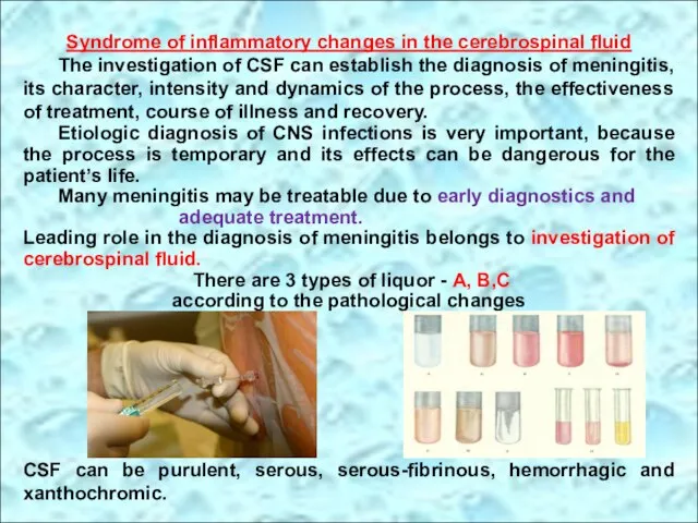 Syndrome of inflammatory changes in the cerebrospinal fluid The investigation of