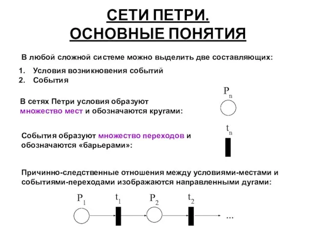 СЕТИ ПЕТРИ. ОСНОВНЫЕ ПОНЯТИЯ В любой сложной системе можно выделить две