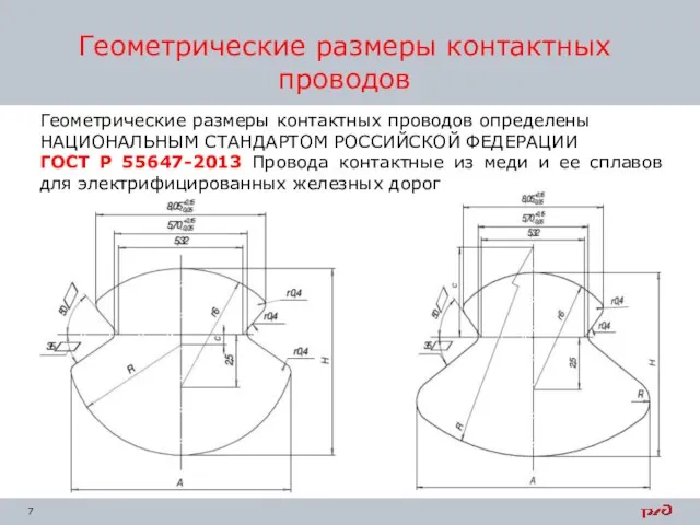 Геометрические размеры контактных проводов Геометрические размеры контактных проводов определены НАЦИОНАЛЬНЫМ СТАНДАРТОМ