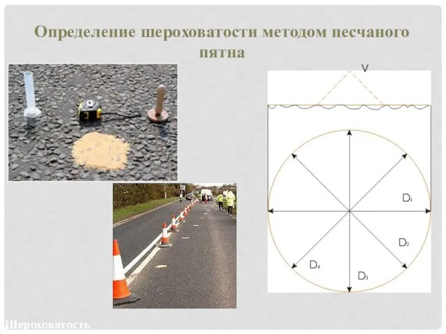 Шероховатость Определение шероховатости методом песчаного пятна D1 D2 D3 D4 V