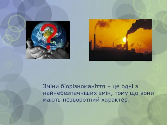 Зміни біорізноманіття – це одні з найнебезпечніших змін, тому що вони мають незворотний характер.