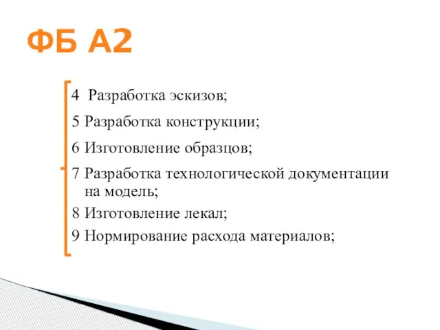 4 Разработка эскизов; 5 Разработка конструкции; 6 Изготовление образцов; 7 Разработка