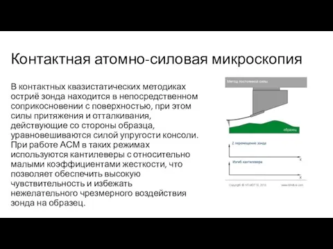 Контактная атомно-силовая микроскопия В контактных квазистатических методиках остриё зонда находится в