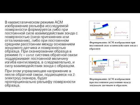 В квазистатическом режиме АСМ изображение рельефа исследуемой поверхности формируется либо при