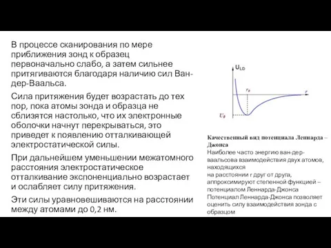 В процессе сканирования по мере приближения зонд к образец первоначально слабо,