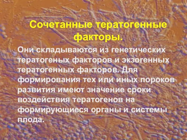 Сочетанные тератогенные факторы. Они складываются из генетических тератогеных факторов и экзогенных