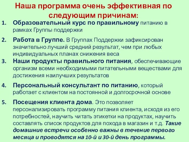 Образовательный курс по правильному питанию в рамках Группы поддержки Работа в