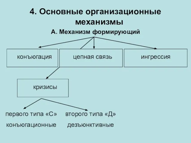 4. Основные организационные механизмы А. Механизм формирующий конъюгация цепная связь ингрессия