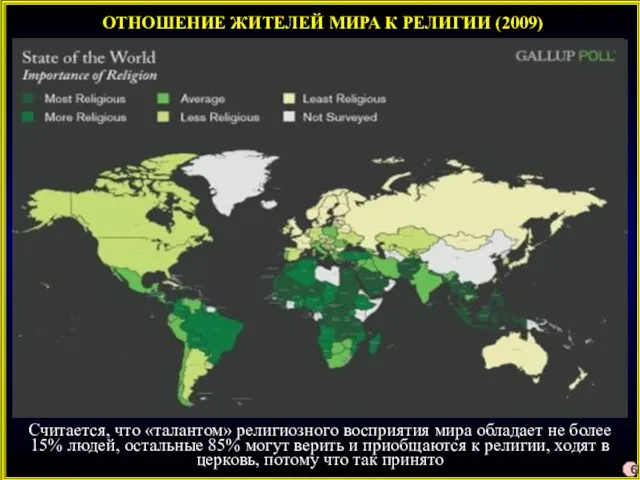 ОТНОШЕНИЕ ЖИТЕЛЕЙ МИРА К РЕЛИГИИ (2009) Считается, что «талантом» религиозного восприятия