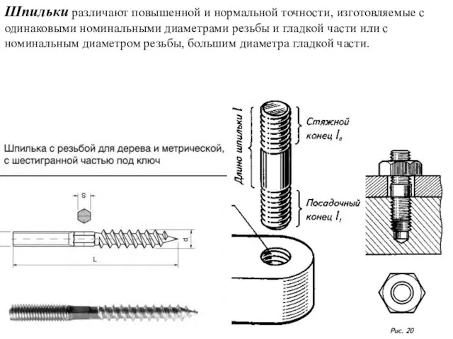 Шпильки различают повышенной и нормальной точности, изготовляемые с одинаковыми номинальными диаметрами