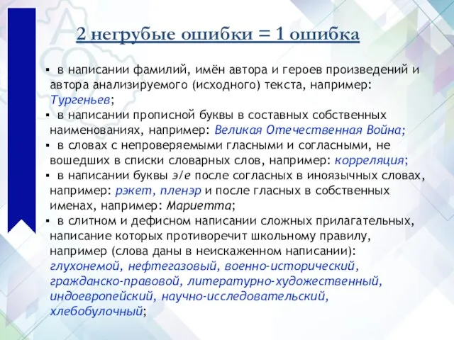 2 негрубые ошибки = 1 ошибка в написании фамилий, имён автора