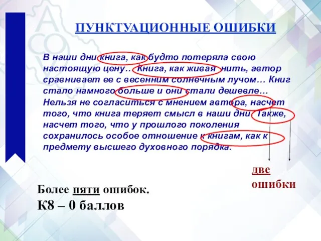 ПУНКТУАЦИОННЫЕ ОШИБКИ В наши дни книга, как будто потеряла свою настоящую