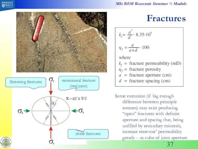 Fractures Some extension (if big enough difference between principle stresses) may