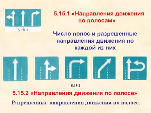 5.15.1 «Направления движения по полосам» Число полос и разрешенные направления движения