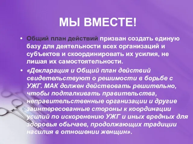 МЫ ВМЕСТЕ! Общий план действий призван создать единую базу для деятельности