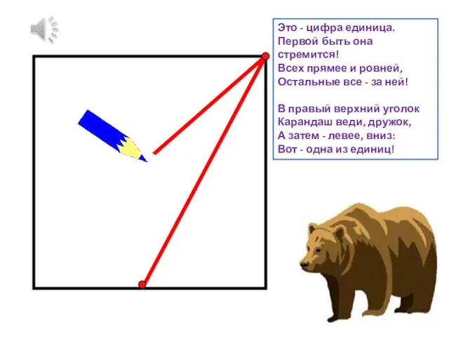 Это - цифра единица. Первой быть она стремится! Всех прямее и